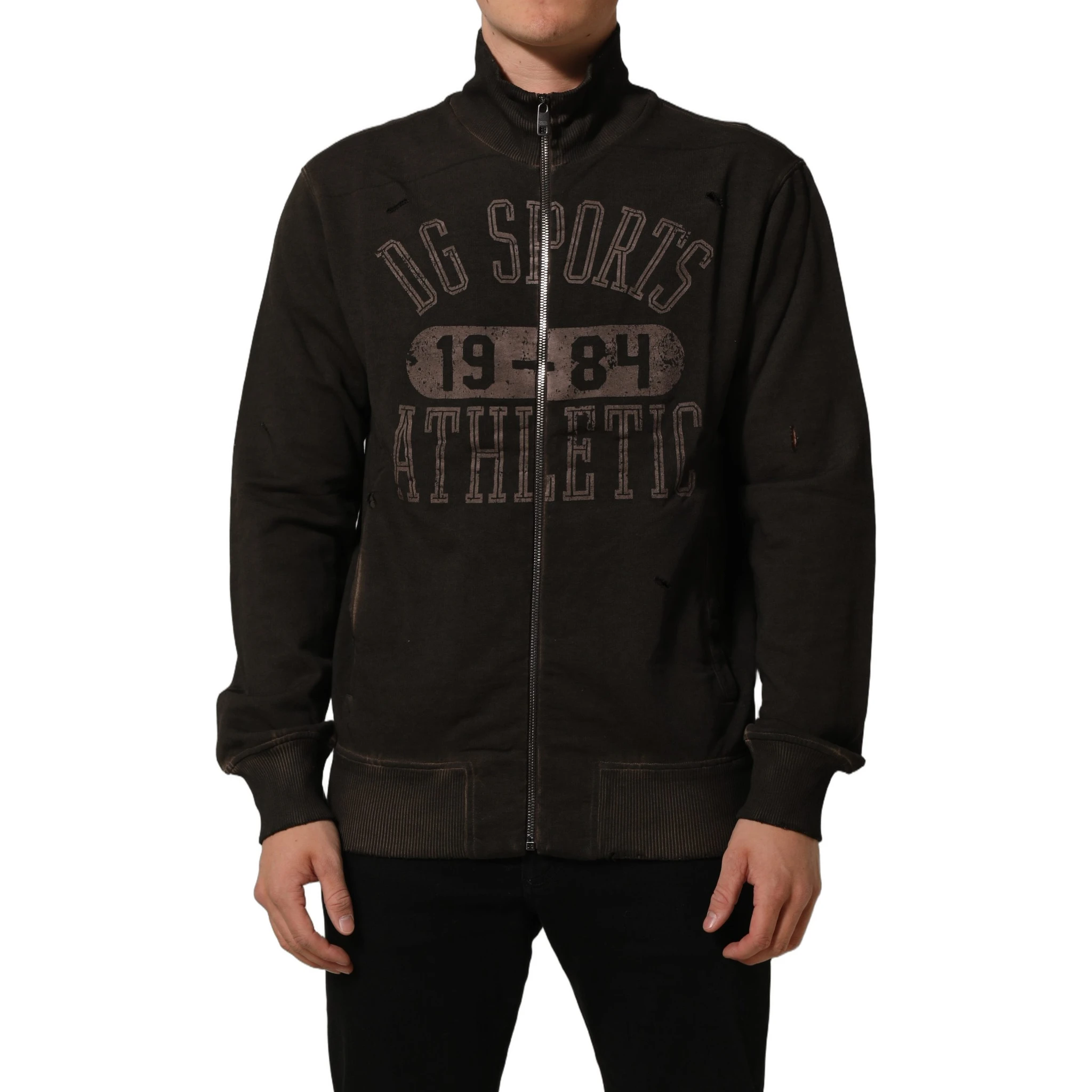 Brown Logo Print Full Zip Sweatshirt Sweater