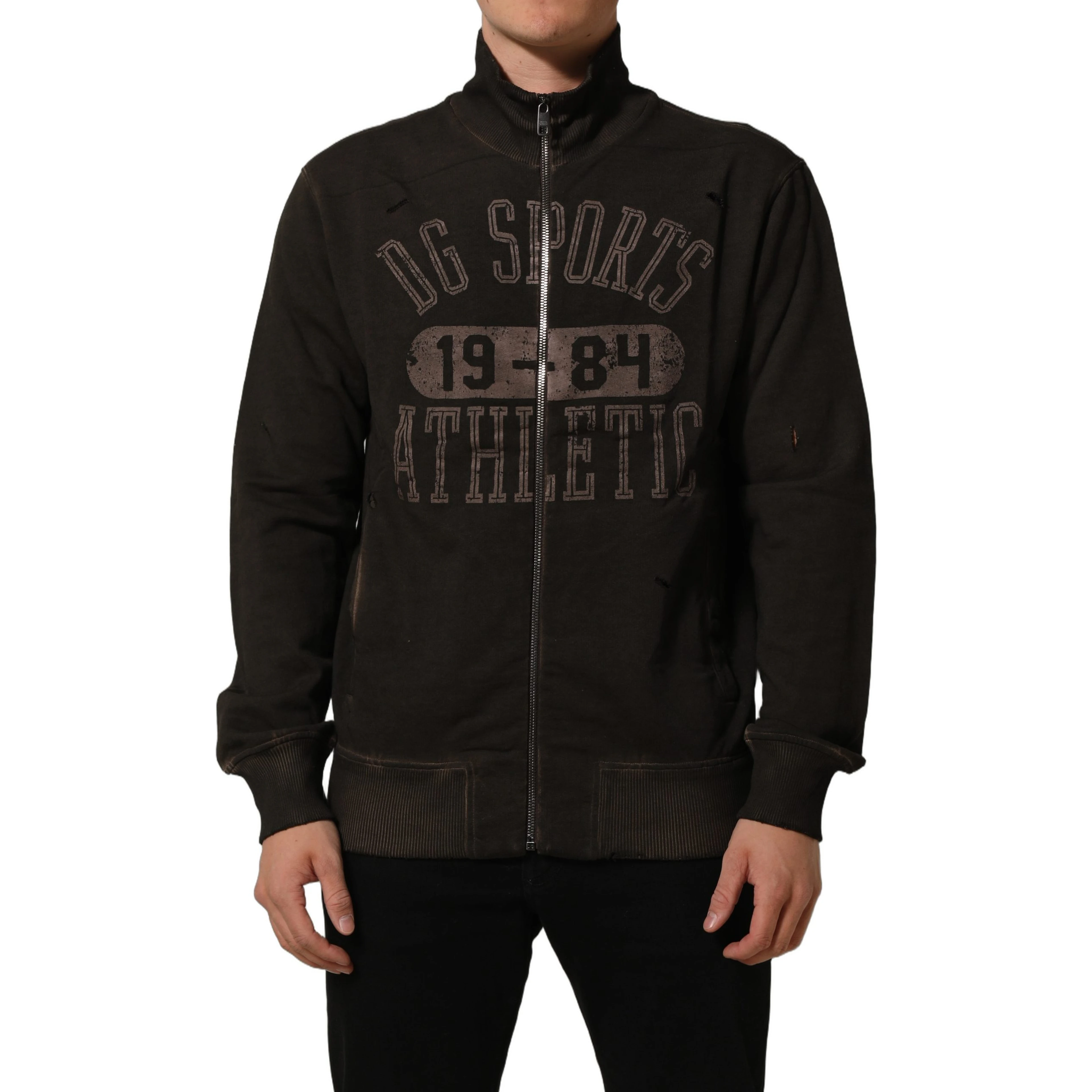 Brown Logo Print Full Zip Sweatshirt Sweater