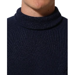 Blue Wool Knit Turtleneck Pullover Sweater