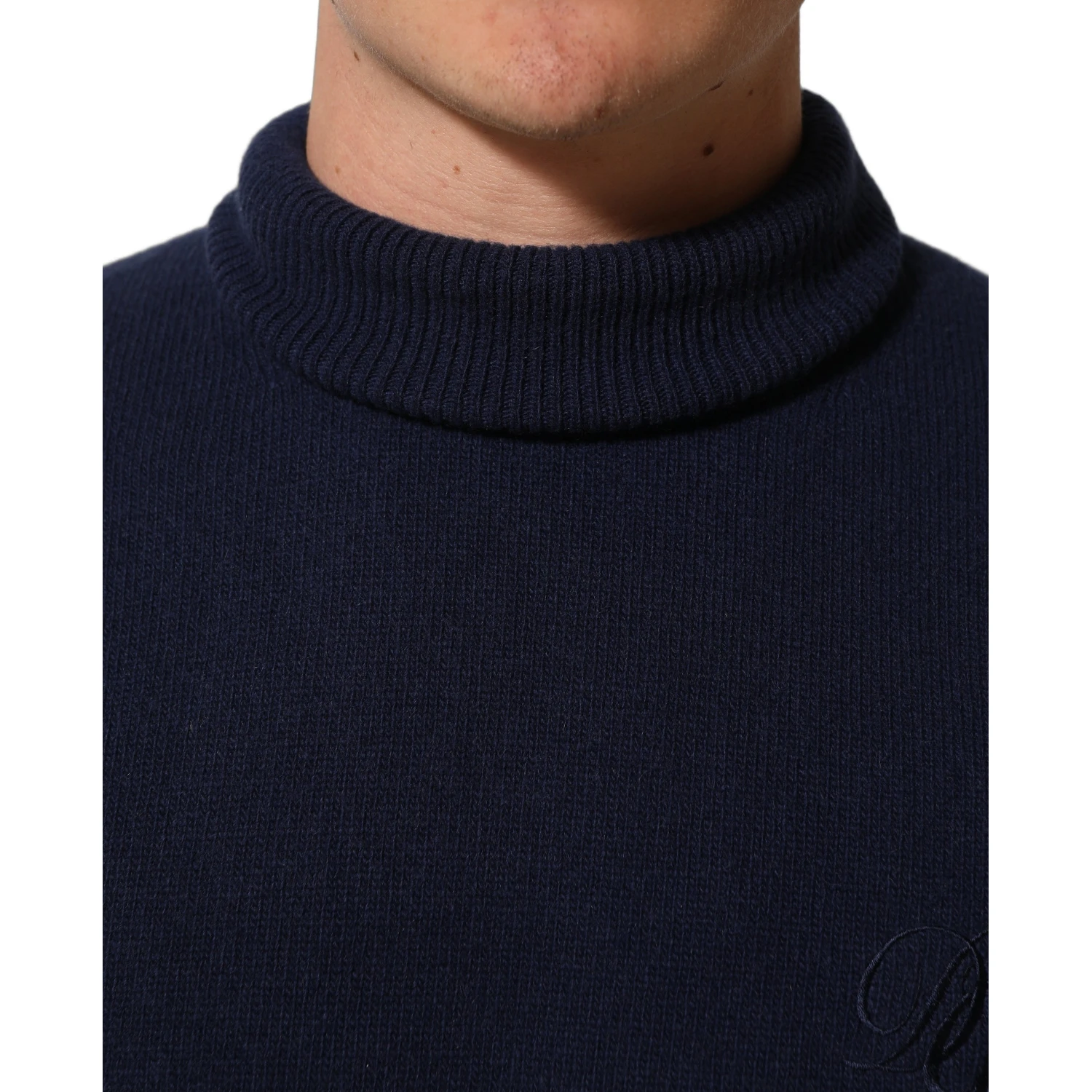 Blue Wool Knit Turtleneck Pullover Sweater