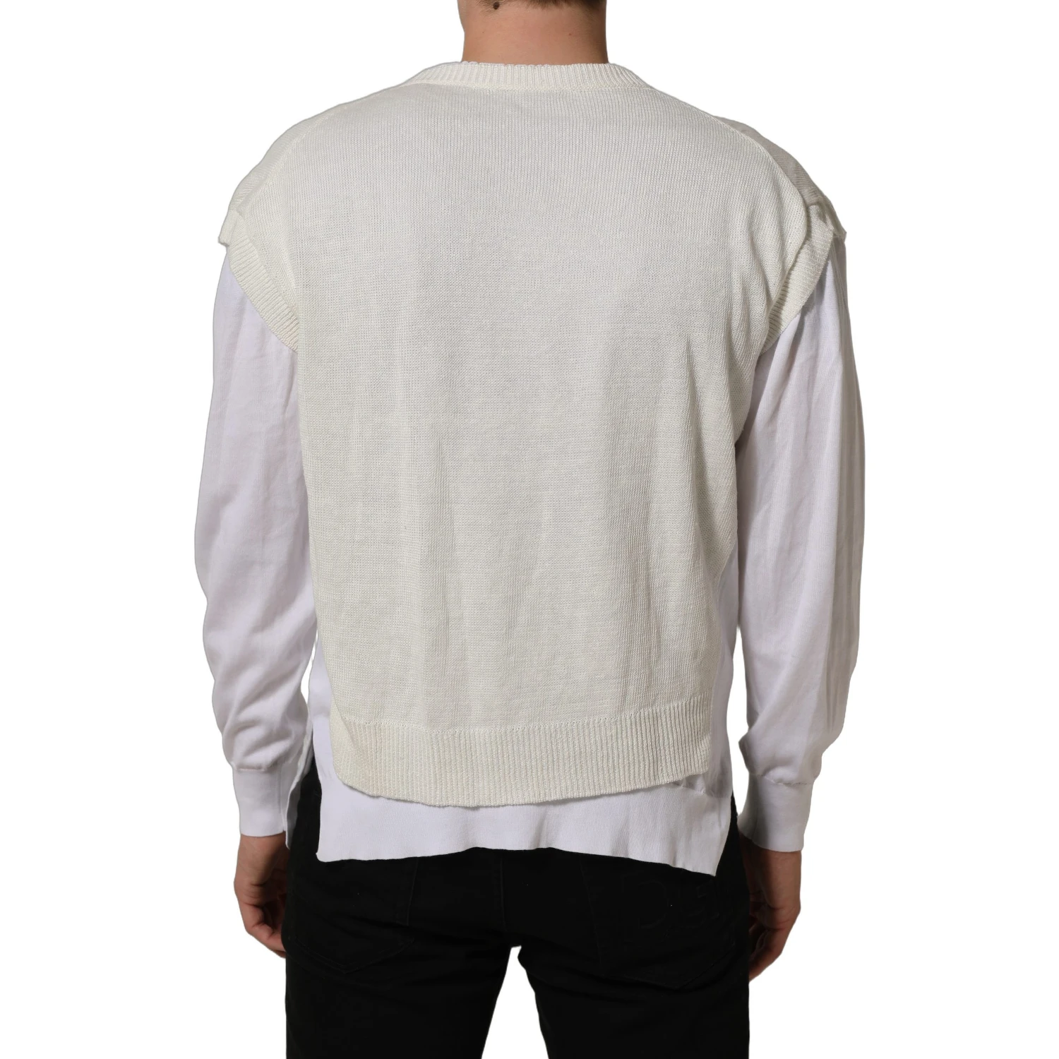 White Flax CrewNeck Layered Pullover Sweater