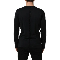 Dark Blue Cotton Round Neck Pullover Sweater