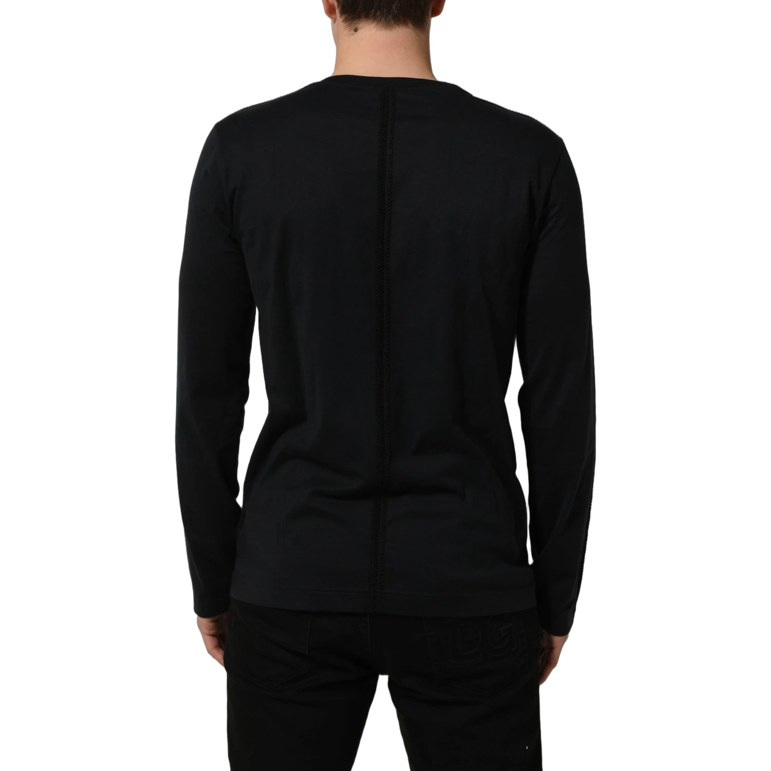 Dark Blue Cotton Round Neck Pullover Sweater