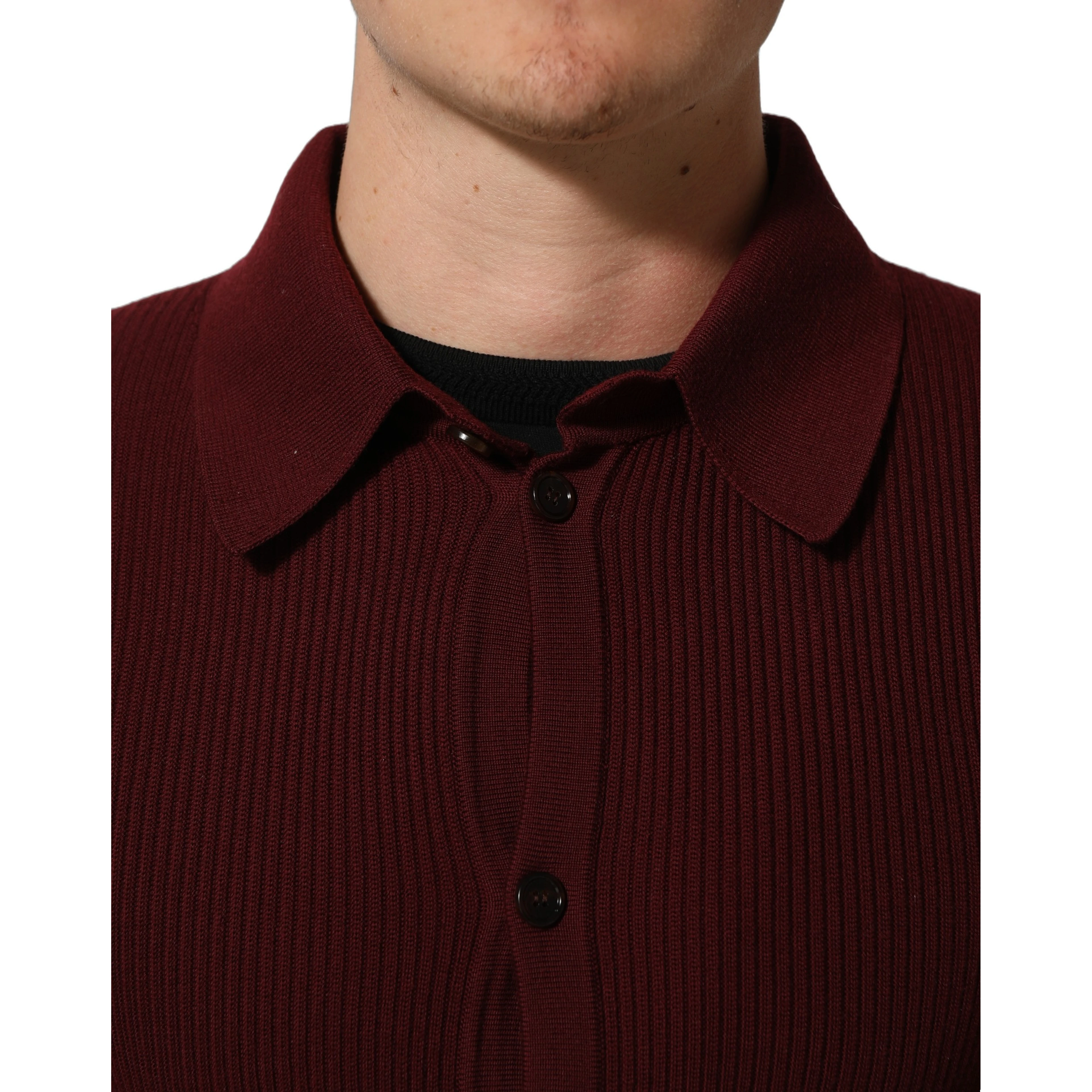 Burgundy Wool Button Down Cardigan Sweater