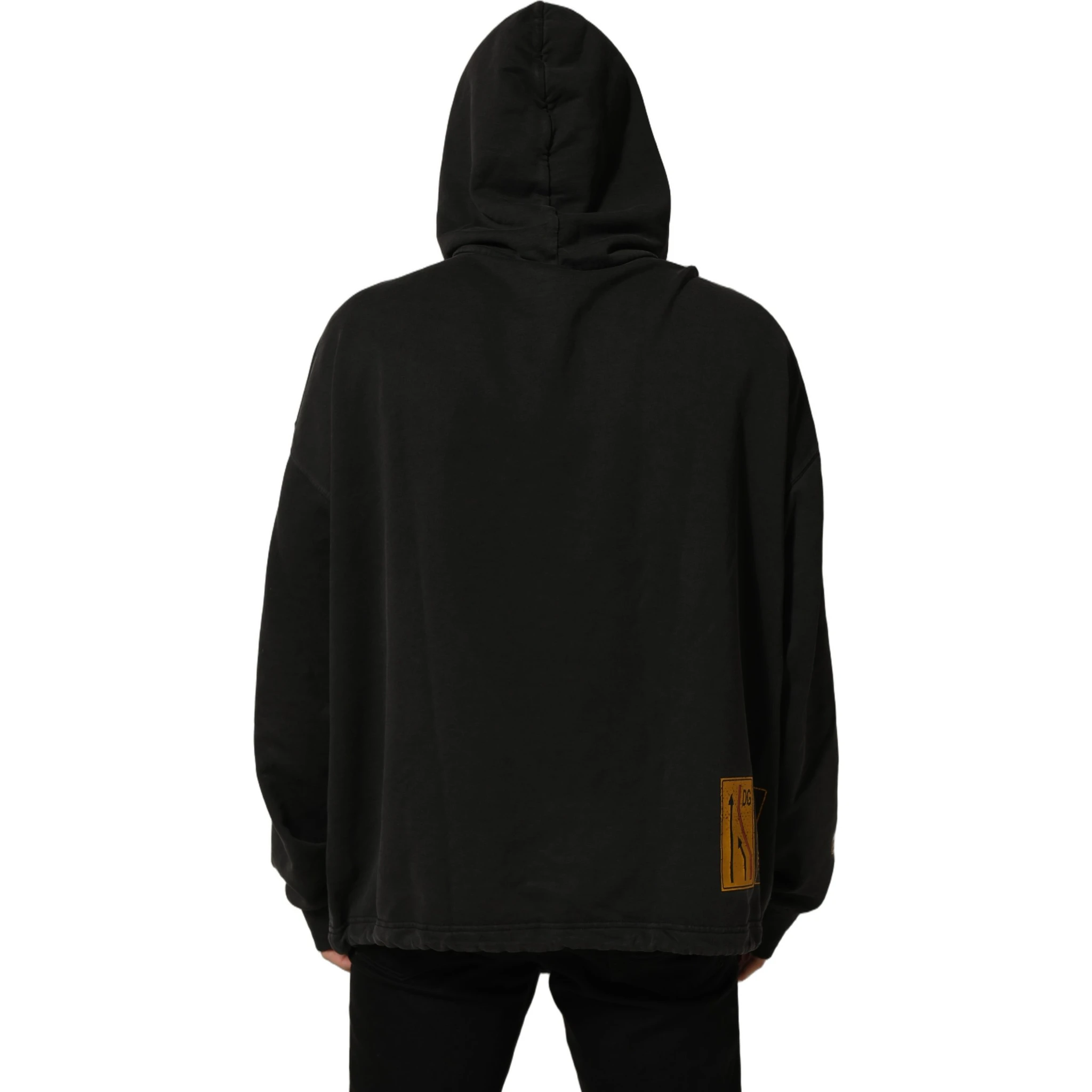 Black Cotton Logo Hooded Oversize Sweater