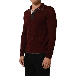 Burgundy Wool Knit Henley Pullover Sweater