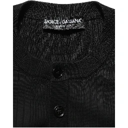 Black Silk Blend Henley Pullover Men Sweater