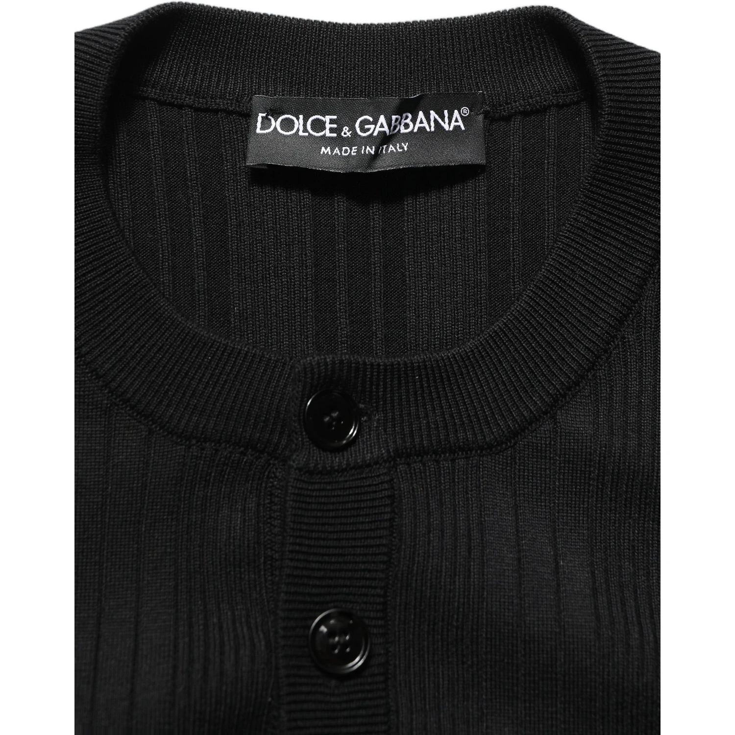 Black Silk Blend Henley Pullover Men Sweater