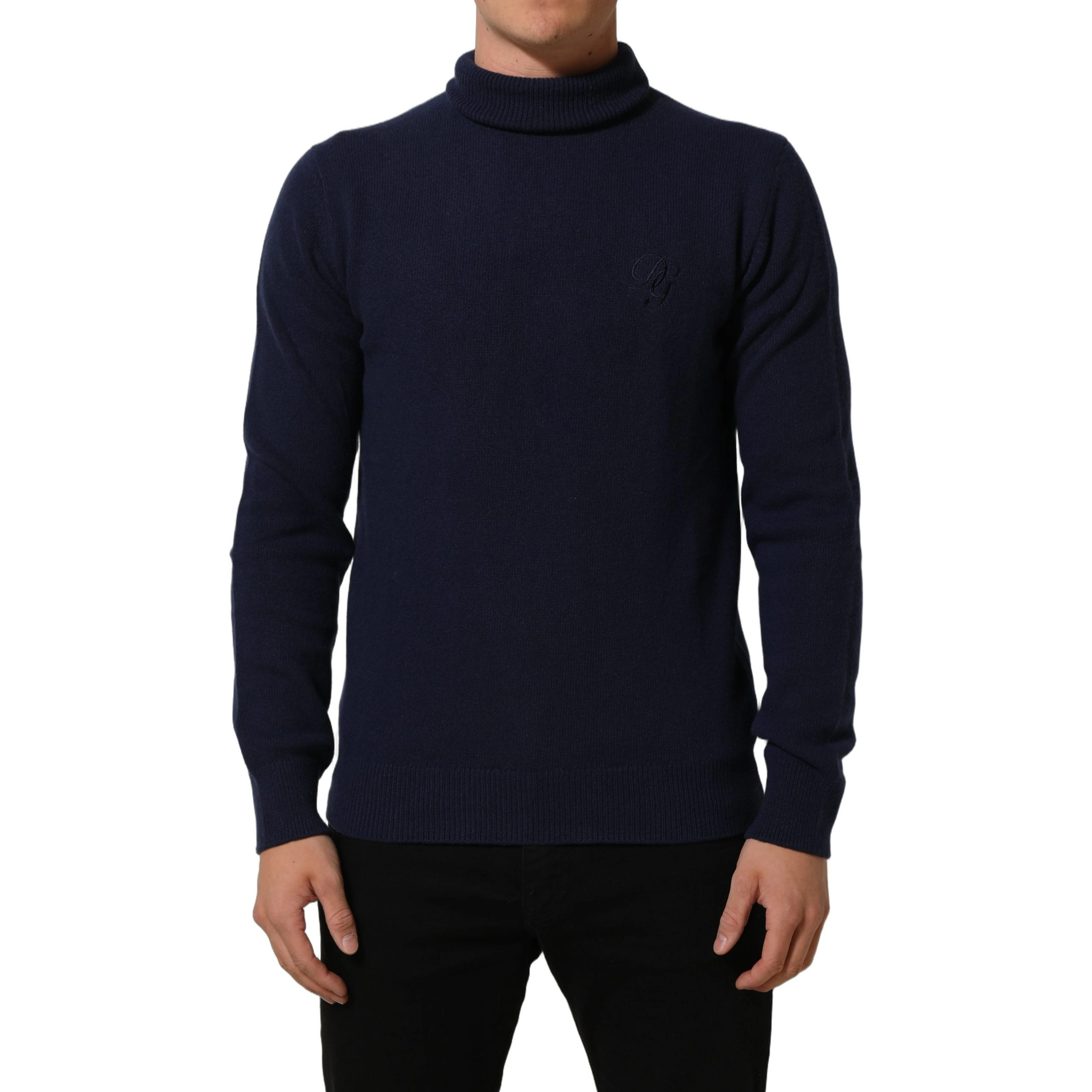 Blue Wool Knit Turtleneck Pullover Sweater