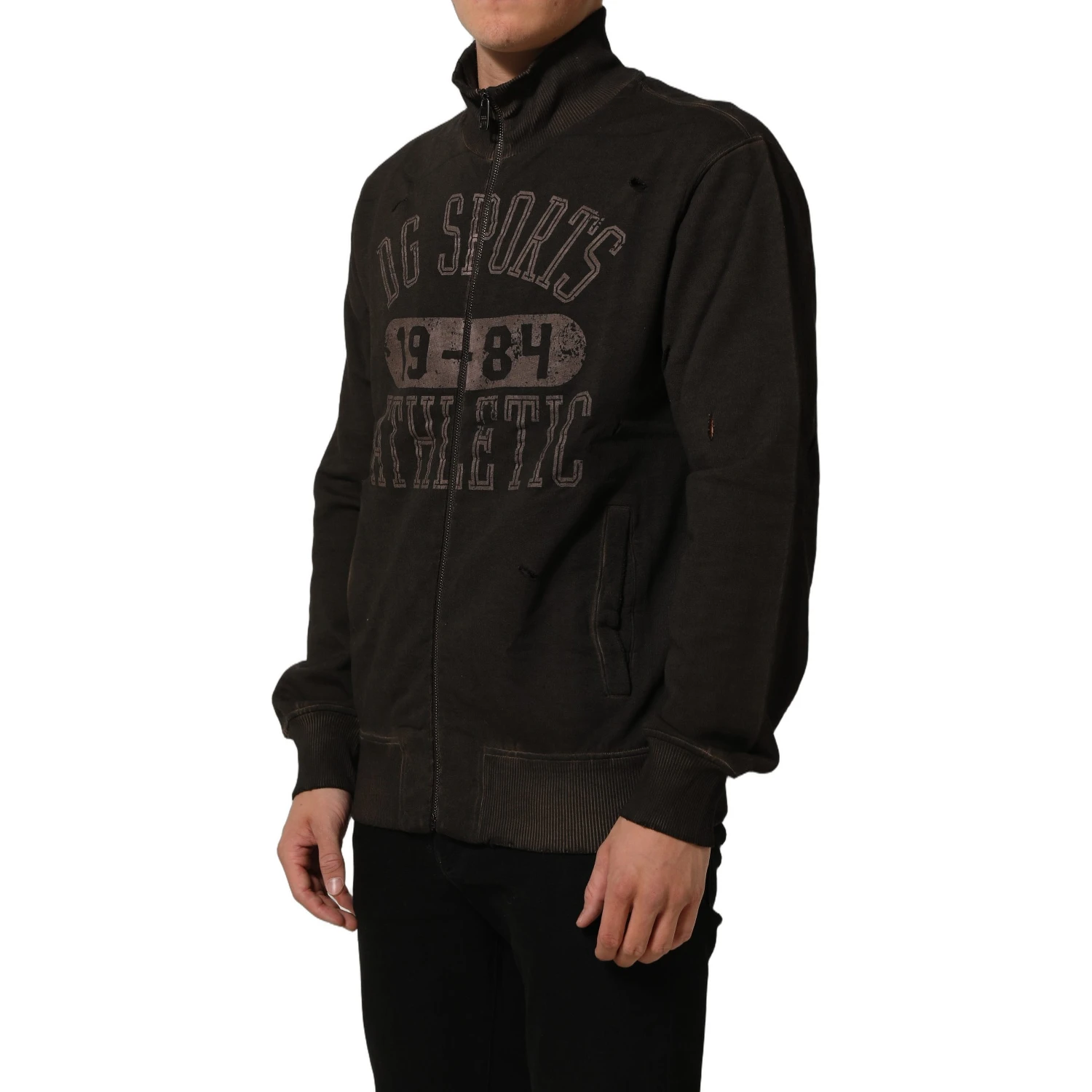 Brown Logo Print Full Zip Sweatshirt Sweater