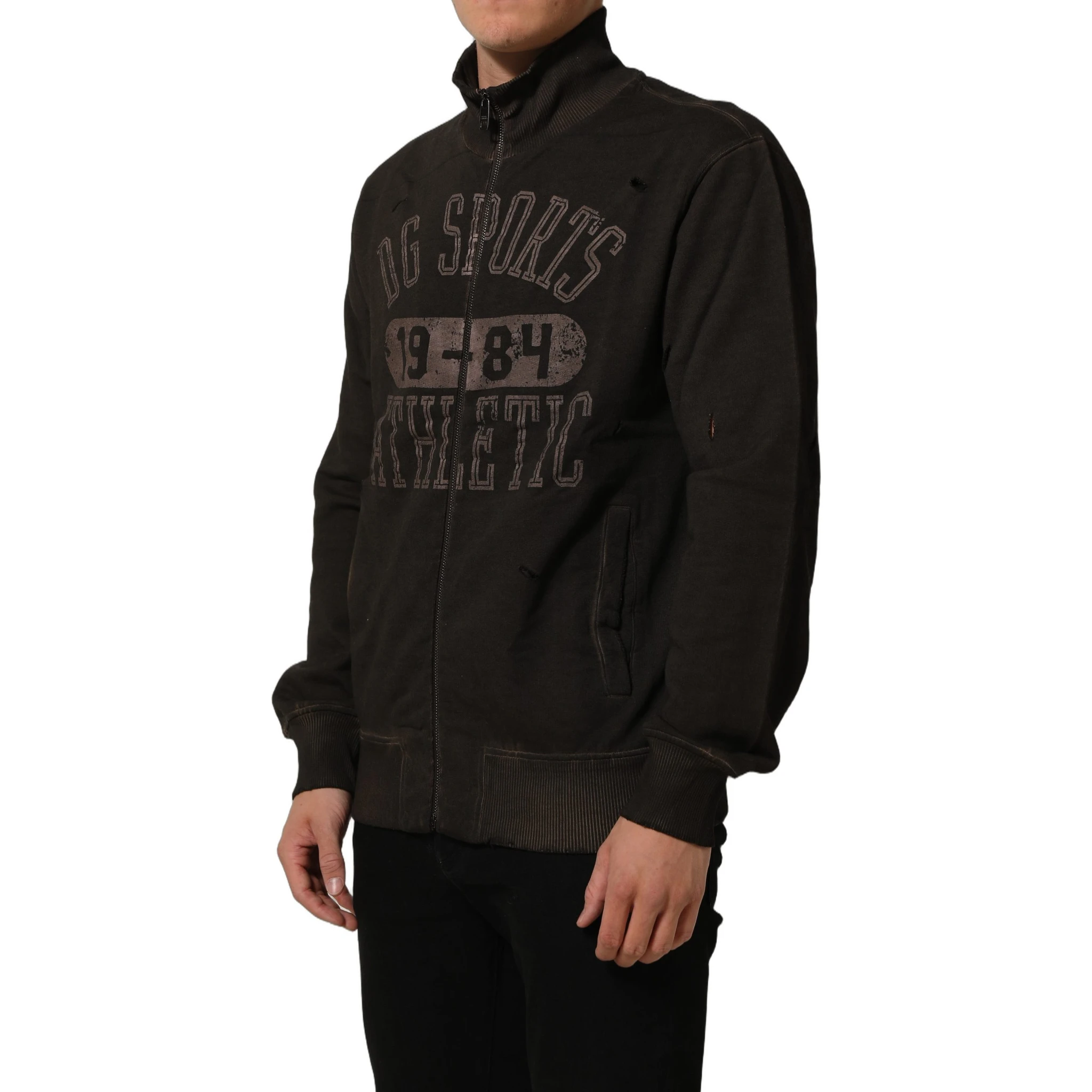 Brown Logo Print Full Zip Sweatshirt Sweater