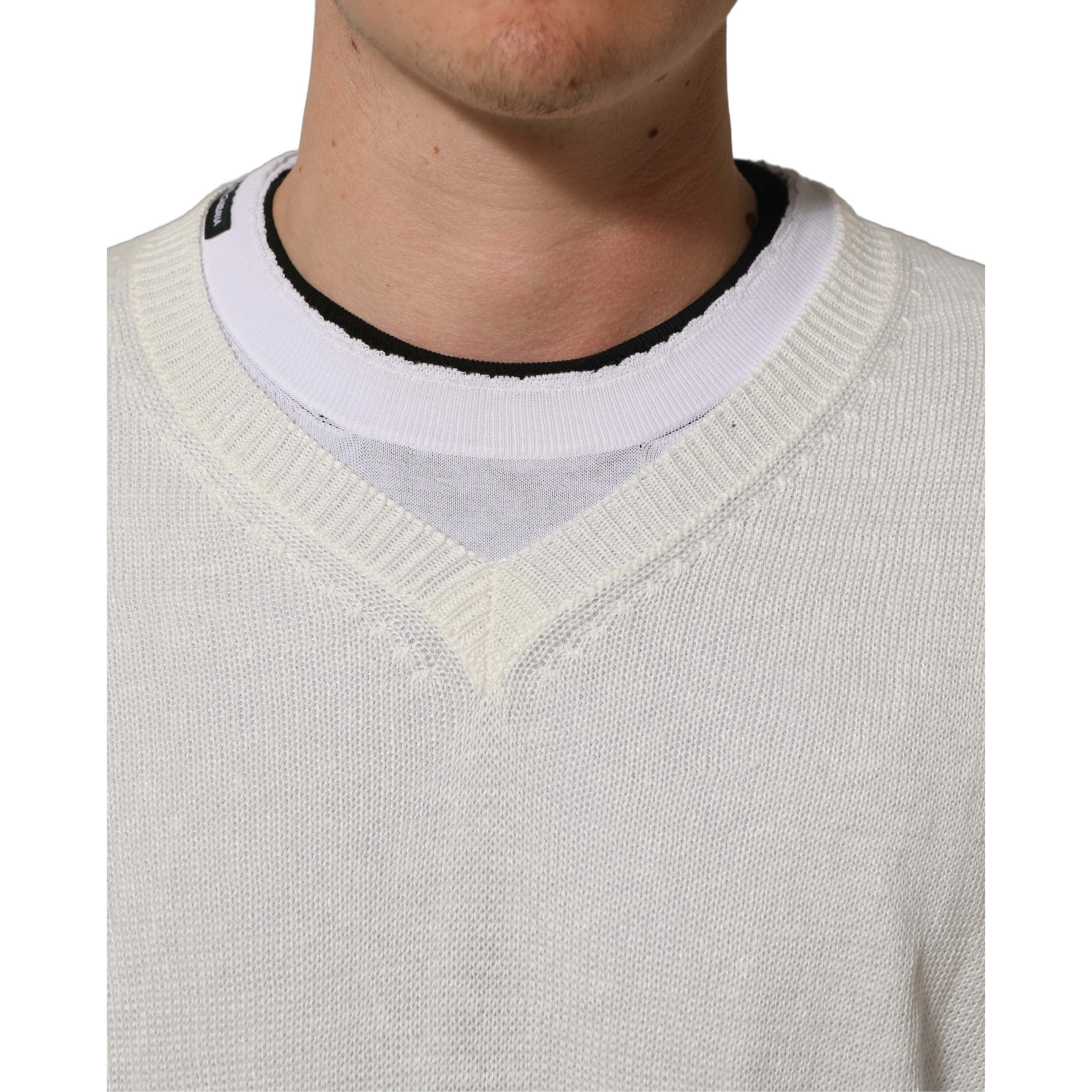 White Flax CrewNeck Layered Pullover Sweater