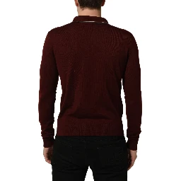 Burgundy Wool Knit Henley Pullover Sweater