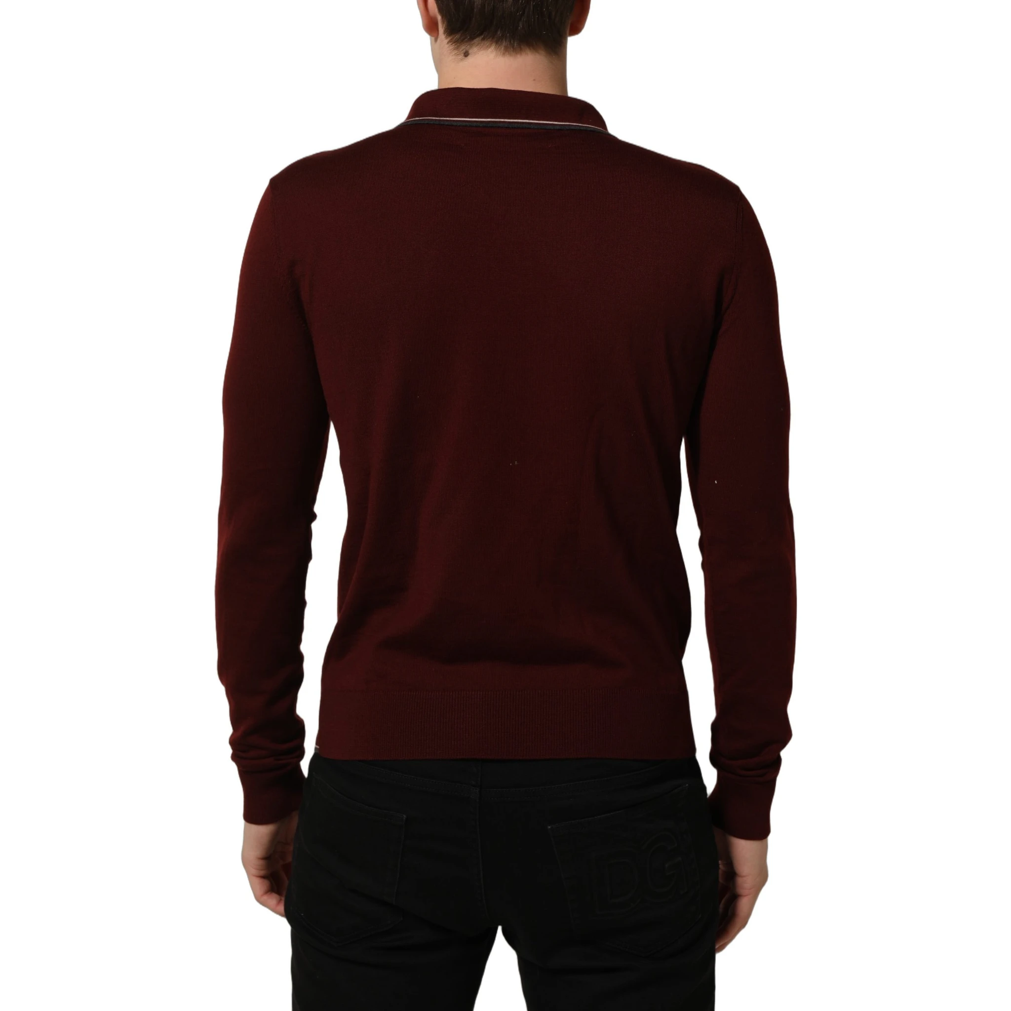 Burgundy Wool Knit Henley Pullover Sweater