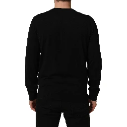 Black DG Embroidered Crew Neck Pullover Men Sweater