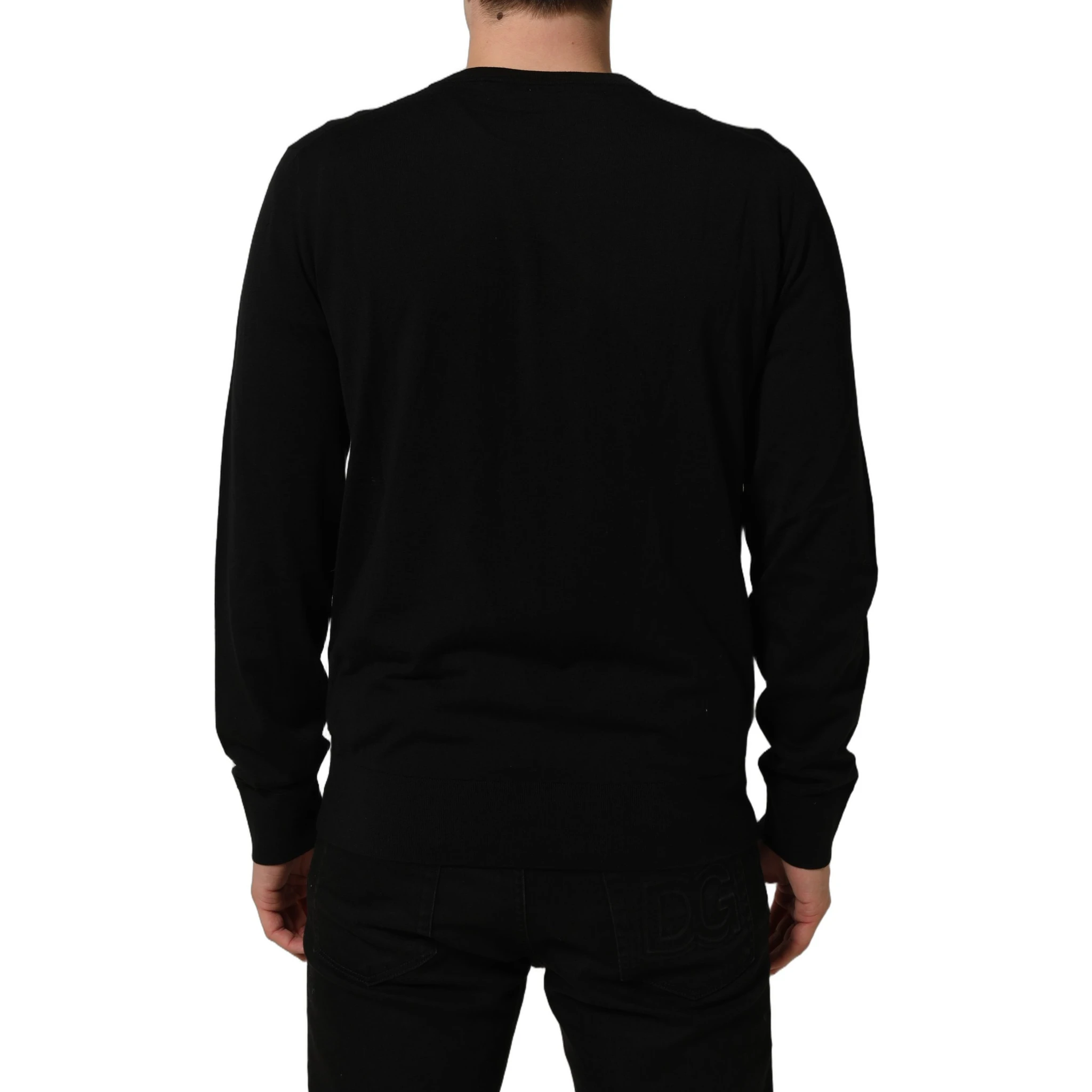 Black DG Embroidered Crew Neck Pullover Men Sweater
