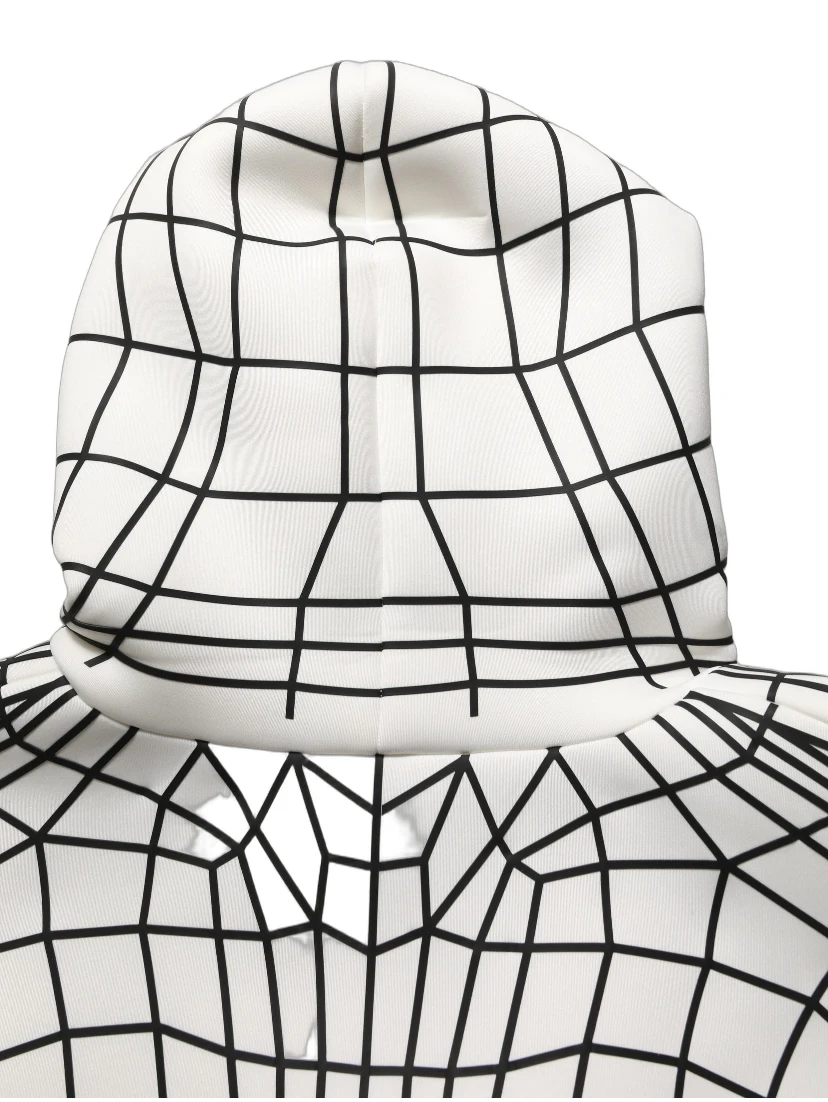 White Black WarpGrid Pattern Hoodie Sweater