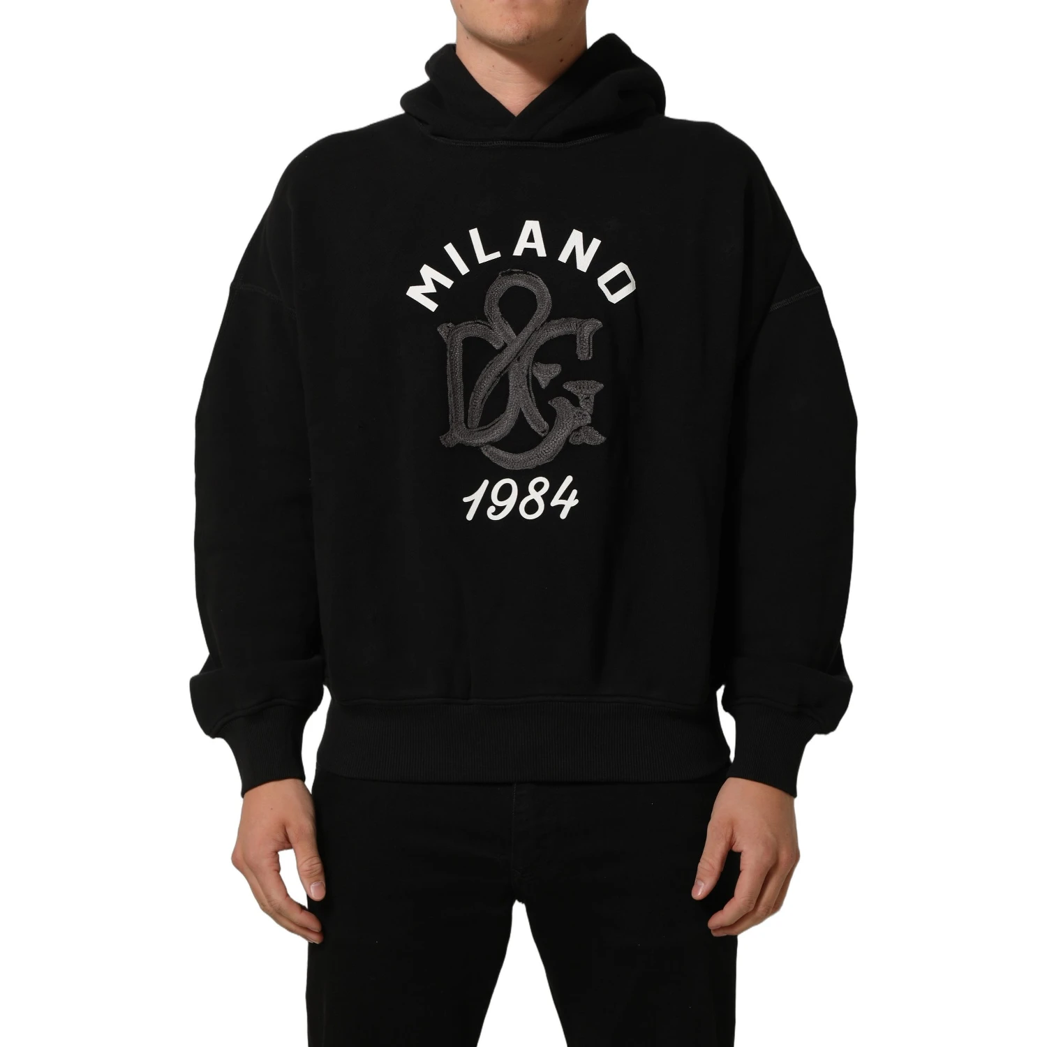 Black Cotton Milano1984 Print Hoodie Sweater