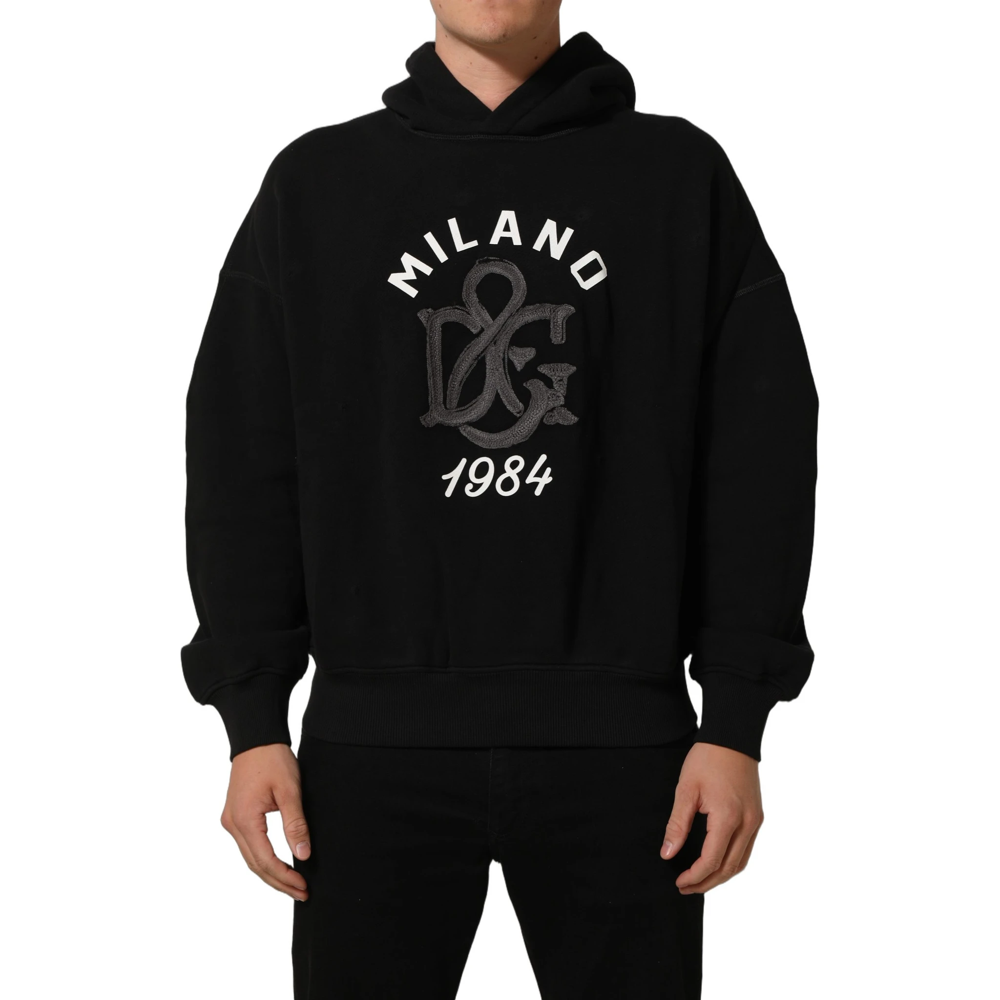 Black Cotton Milano1984 Print Hoodie Sweater