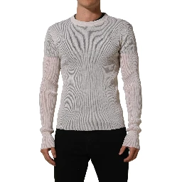 White Silk Crew Neck Men Pullover Sweater