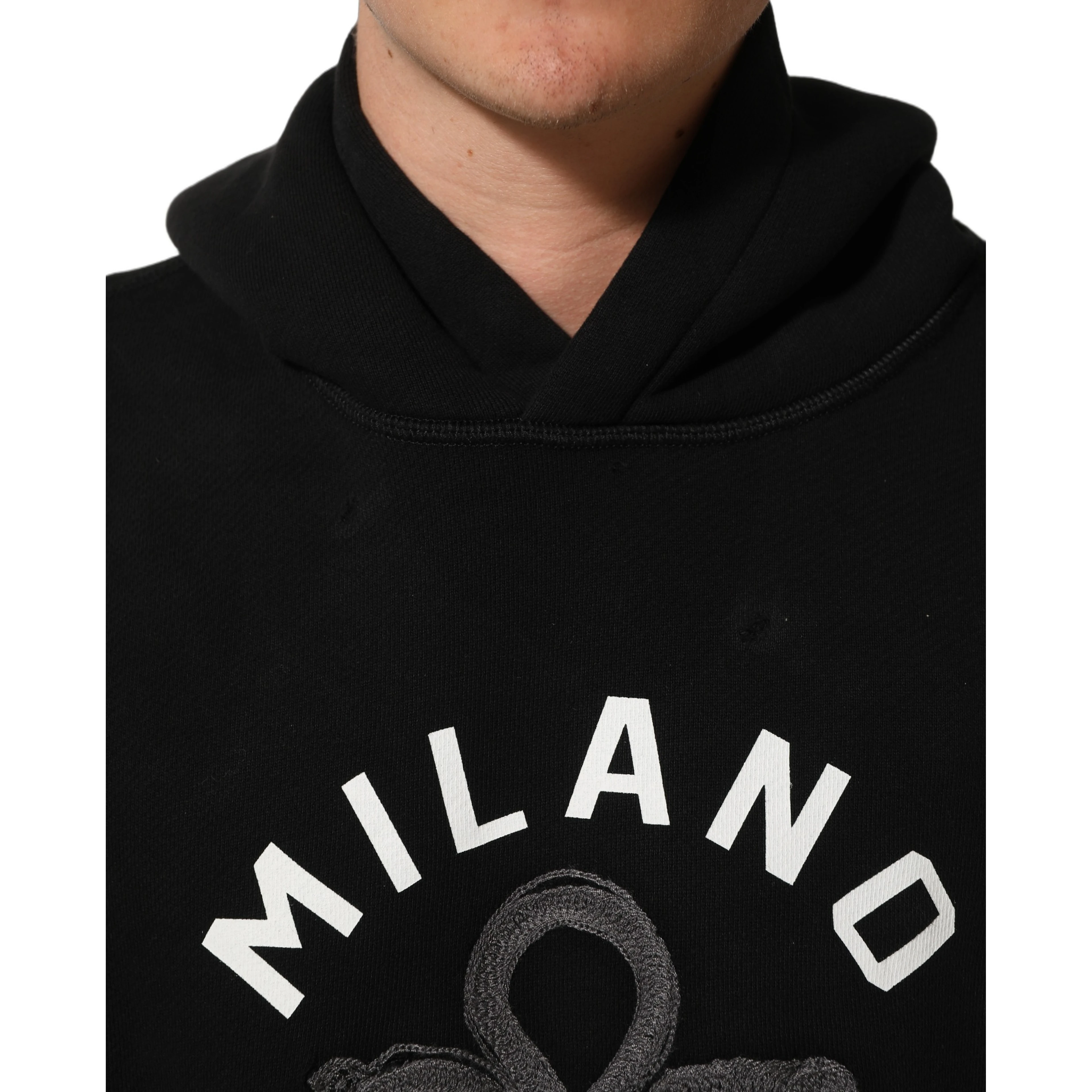 Black Cotton Milano1984 Print Hoodie Sweater