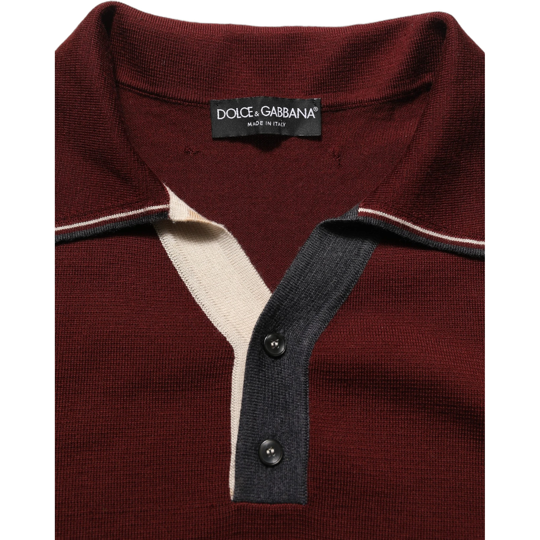 Burgundy Wool Knit Henley Pullover Sweater