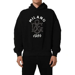 Black Cotton Milano1984 Print Hoodie Sweater
