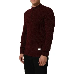 Burgundy Wool Half Zip Men Pullover Sweater