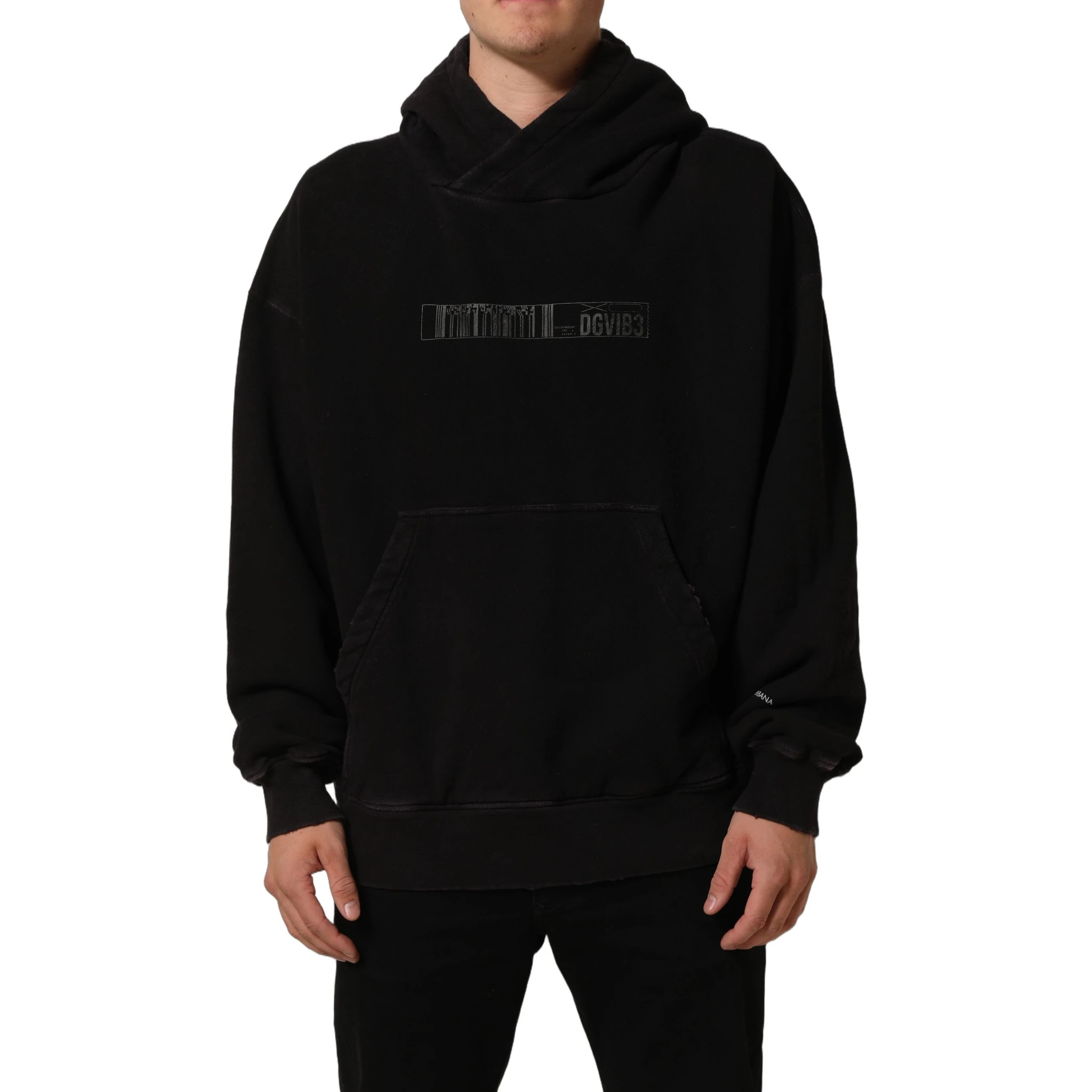 Black Cotton DGVIB3 Hooded Sweatshirt Sweater