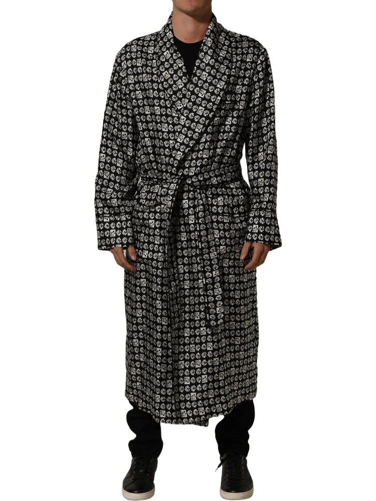 Black White Silk Men Wrap Robe Coat Jacket alternative