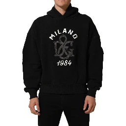 Black Cotton Milano1984 Print Hoodie Sweater