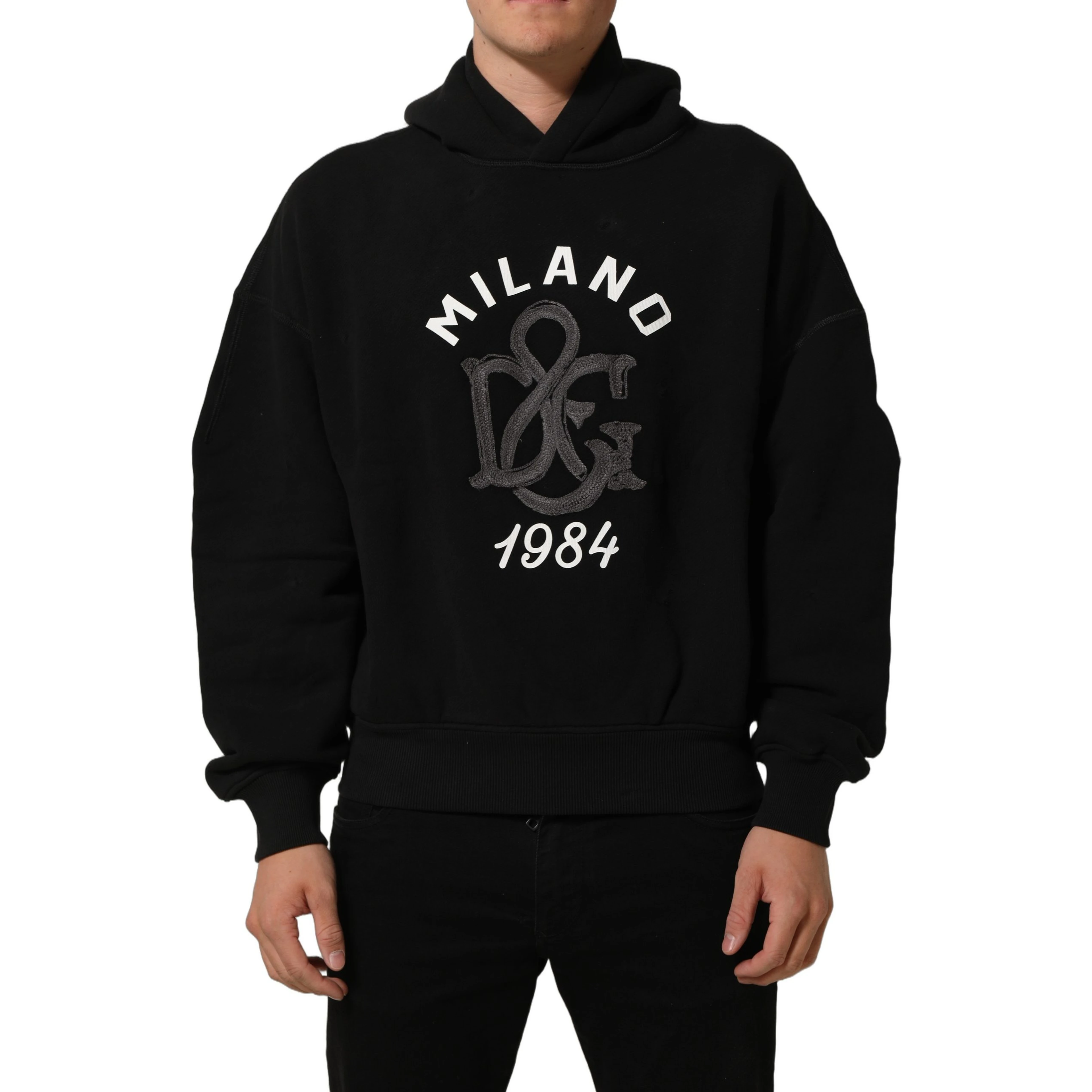 Black Cotton Milano1984 Print Hoodie Sweater