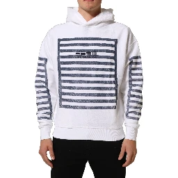 White Blue Stripe Hooded Sweatshirt Sweater
