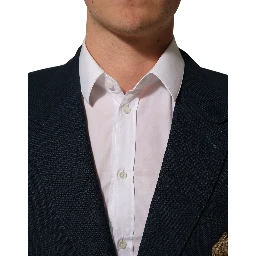 Blue Wool Logo Single Breasted Coat Jacket