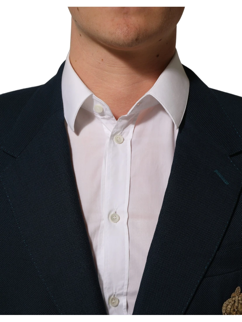 Blue Wool Logo Single Breasted Coat Jacket