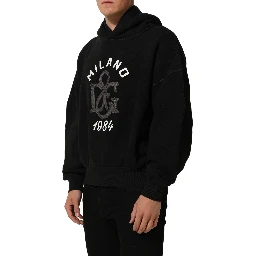 Black Cotton Milano1984 Print Hoodie Sweater