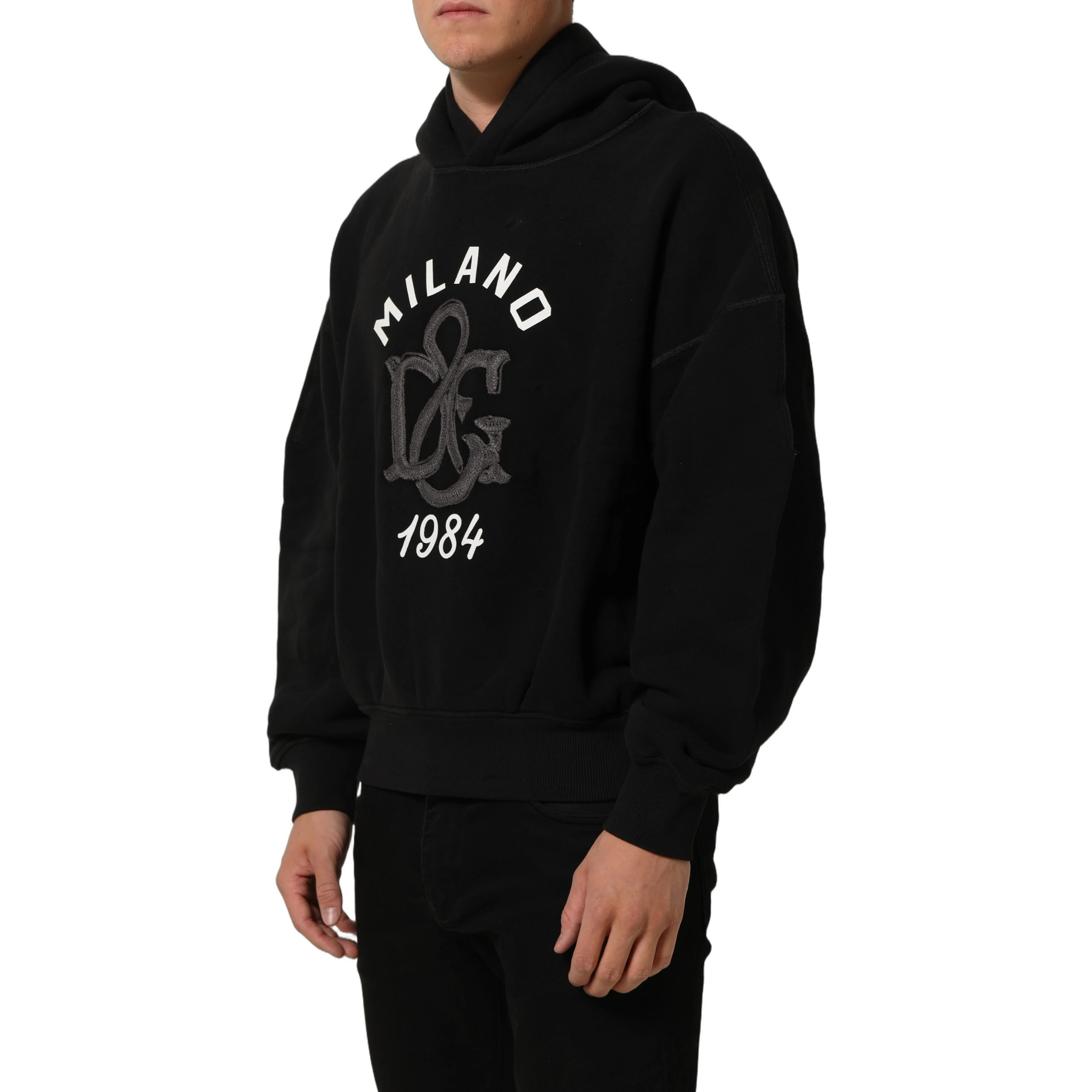 Black Cotton Milano1984 Print Hoodie Sweater