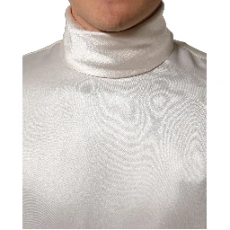 White Silk Long Sleeves Turtleneck Sweater