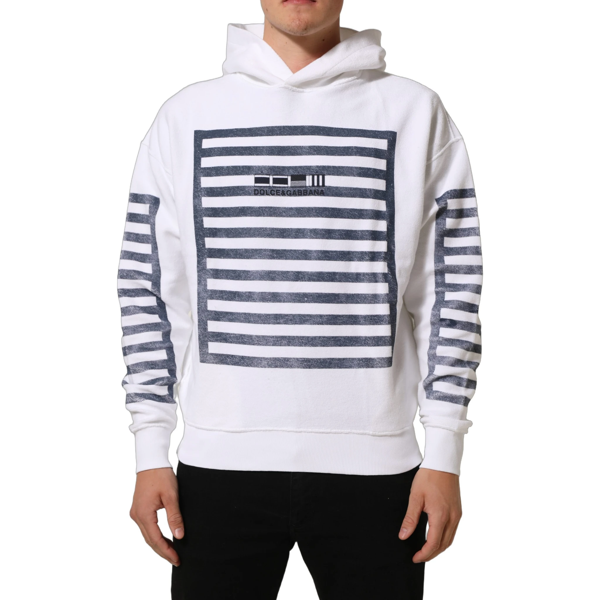 White Blue Stripe Hooded Sweatshirt Sweater