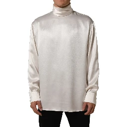 White Silk Long Sleeves Turtleneck Sweater