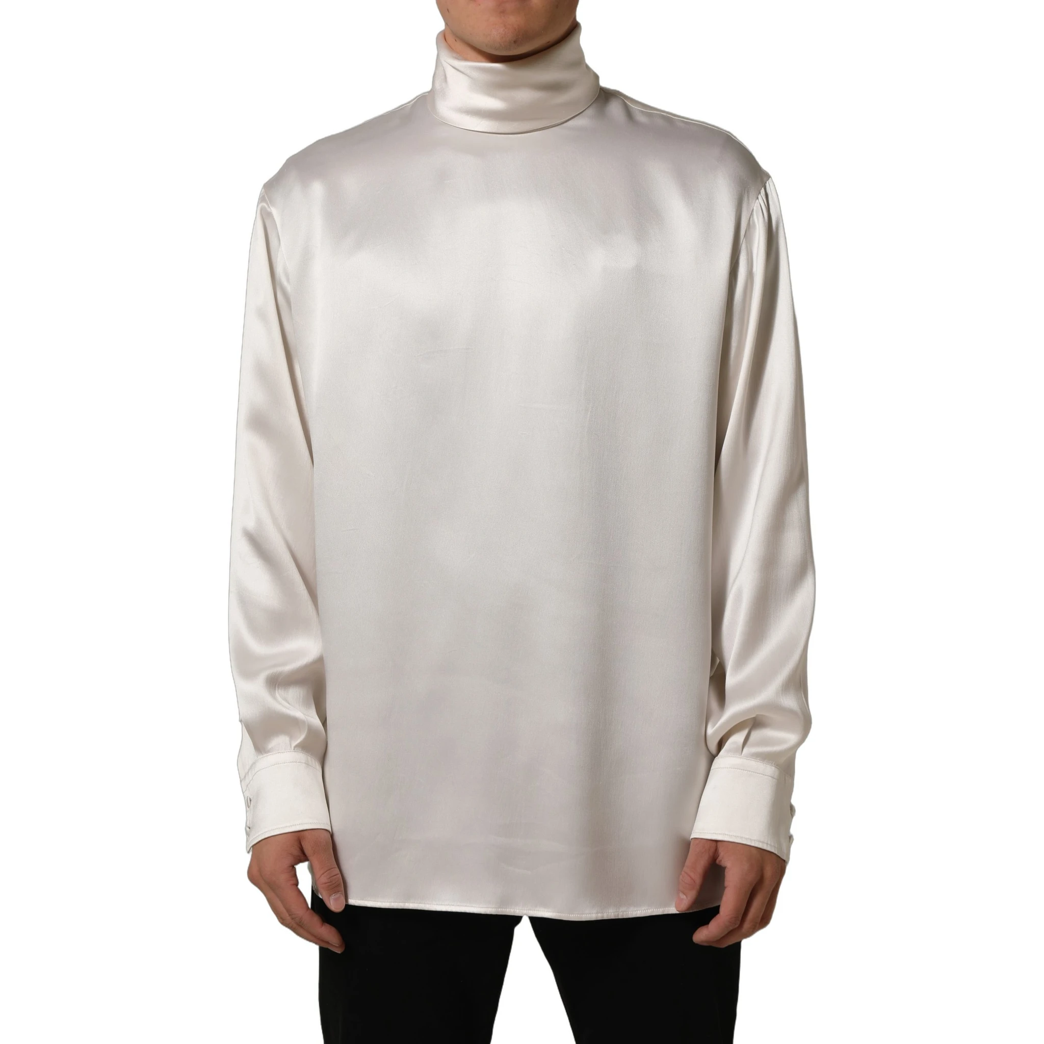White Silk Long Sleeves Turtleneck Sweater
