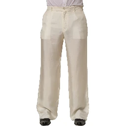 Off White Silk Straight Wide Leg Trouser Pants