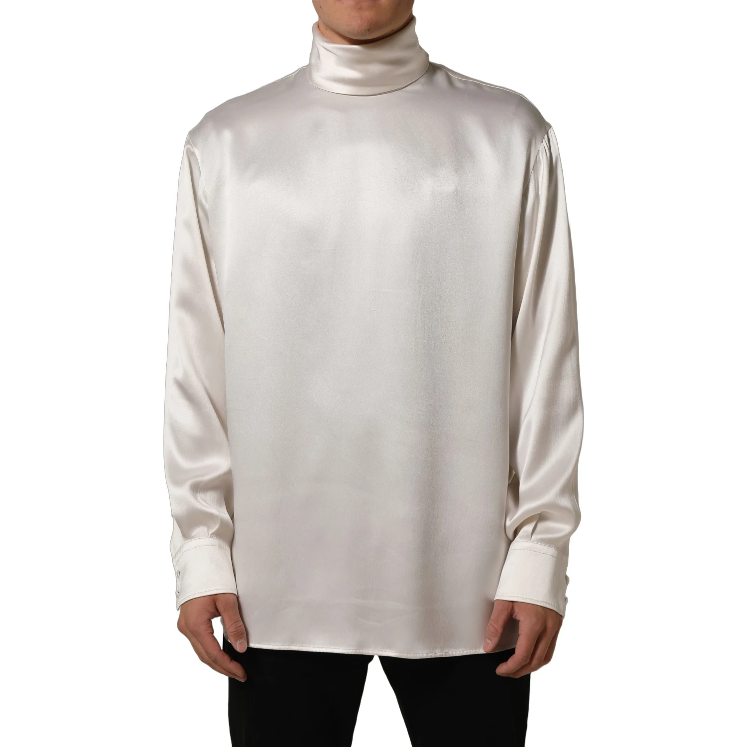 White Silk Long Sleeves Turtleneck Sweater