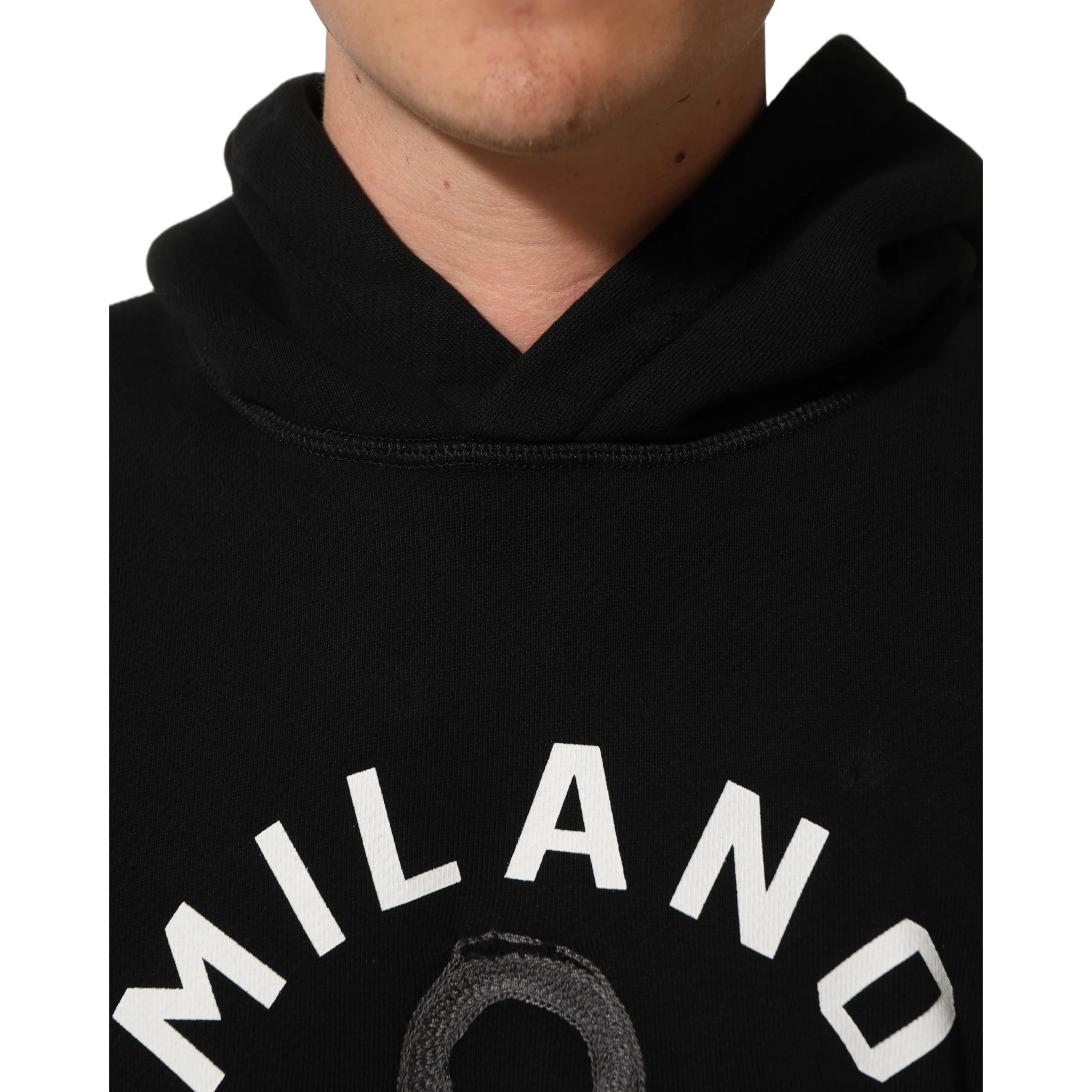 Black Cotton Milano1984 Print Hoodie Sweater