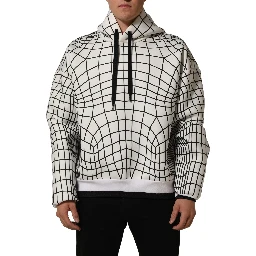 White Black WarpGrid Pattern Hoodie Sweater