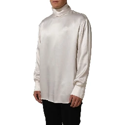 White Silk Long Sleeves Turtleneck Sweater