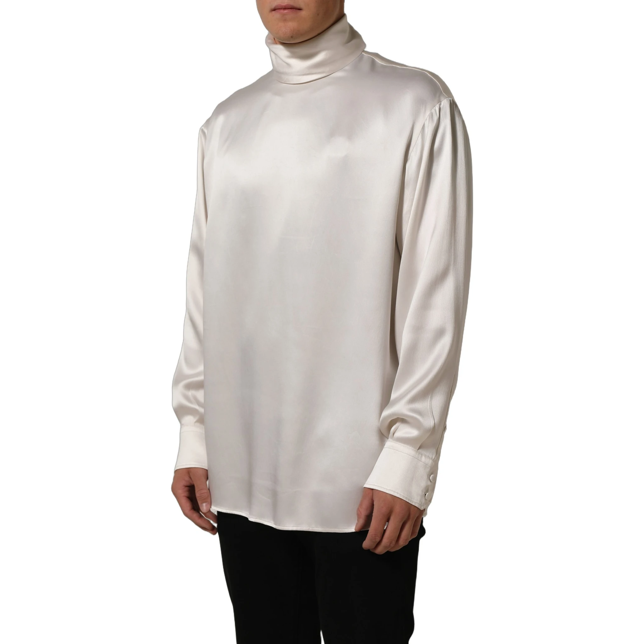 White Silk Long Sleeves Turtleneck Sweater