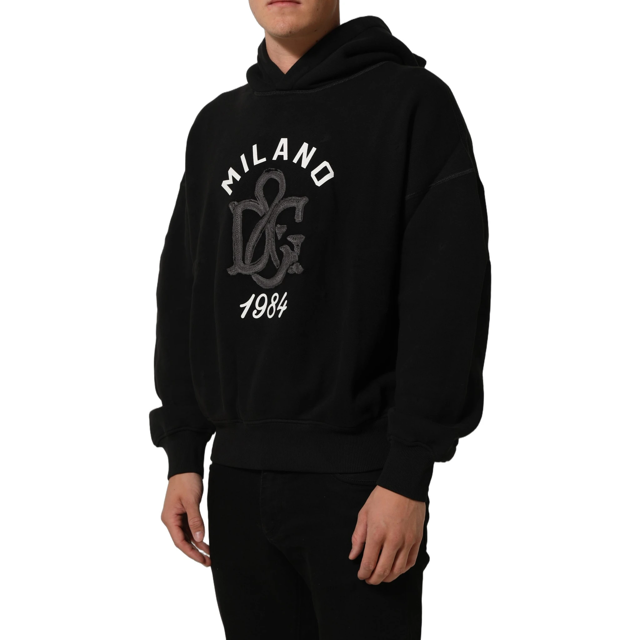 Black Cotton Milano1984 Print Hoodie Sweater
