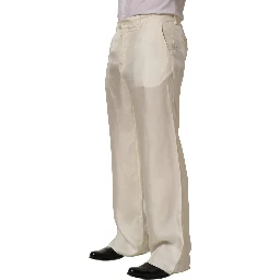 Off White Silk Straight Wide Leg Trouser Pants