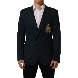 Blue Wool Logo Single Breasted Coat Jacket